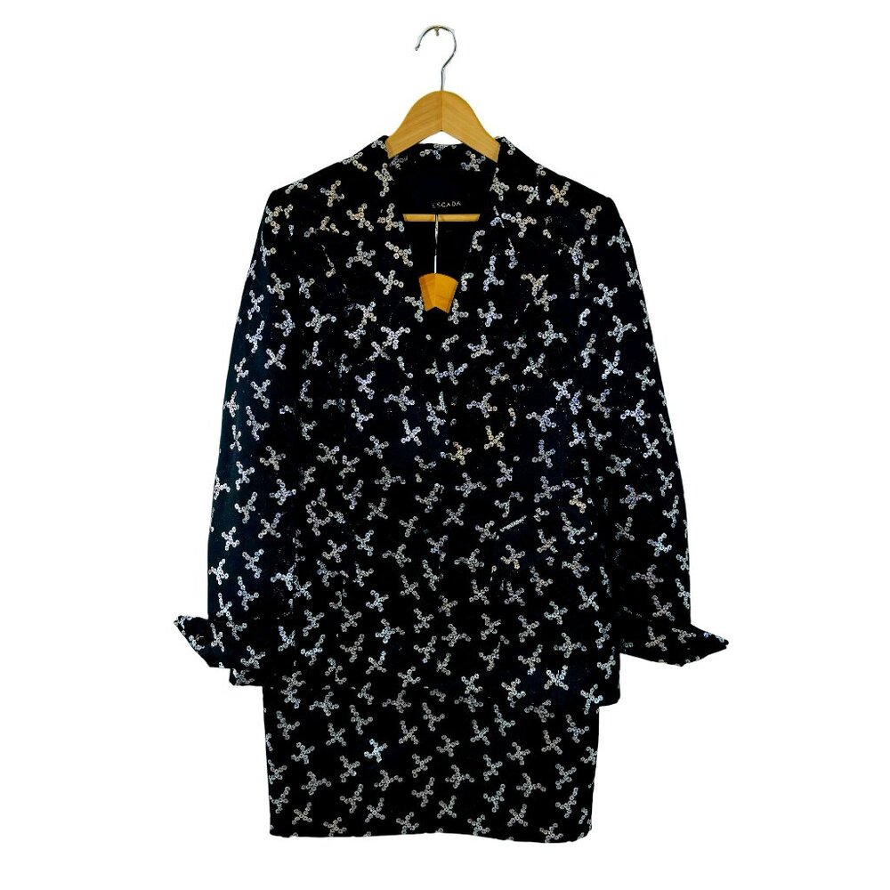 Vintage Escada Silk-blend Blazer & Skirt Suit - Black & Silver - Women's 42